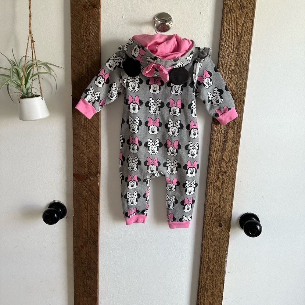 Disney Minnie Mouse Hooded Zip Jumpsuit One Piece Outfit Cozy 18 Month Baby Girl